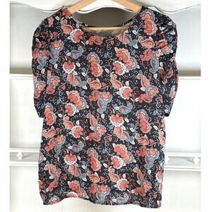 LOFT Paisley Floral‎ Print Top Ruched Sleeve Blouse Career Casual Work Womens M